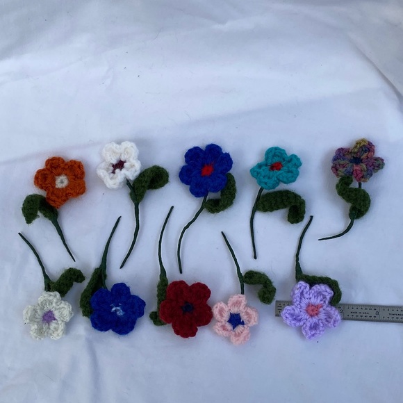 Handcrafted Other - Handmade Colorful Crochet Flowers on wire stems - set of 10 colorful flowers